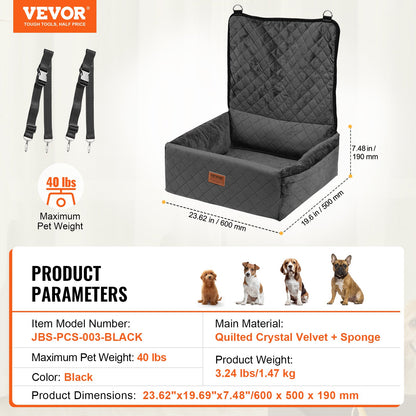 Dog Booster Autositz, Haustier-Autositz für kleine und mittelgroße Hunde bis zu 40 lbs, Schwarz