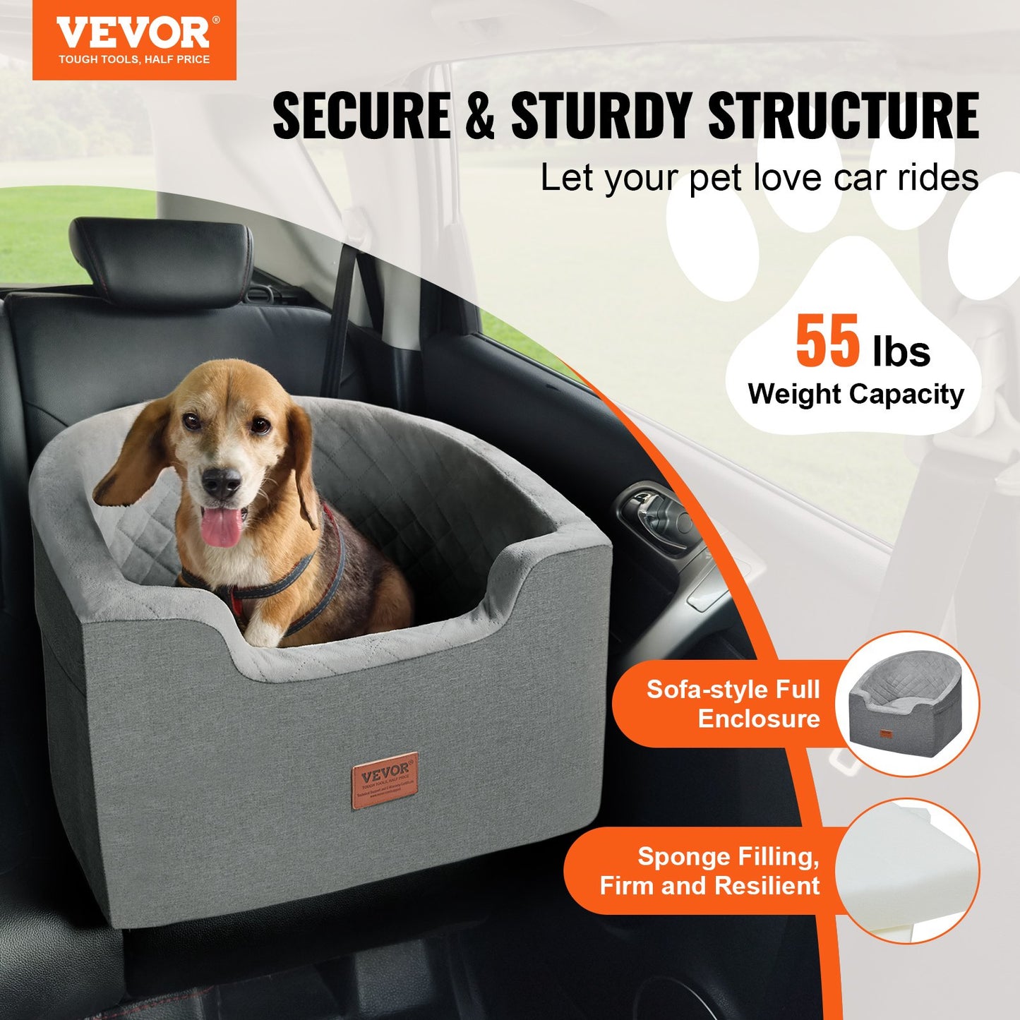 Dog Booster Car Seat Pet Car Seat för små medelstora hundar upp till 55 lbs Grå