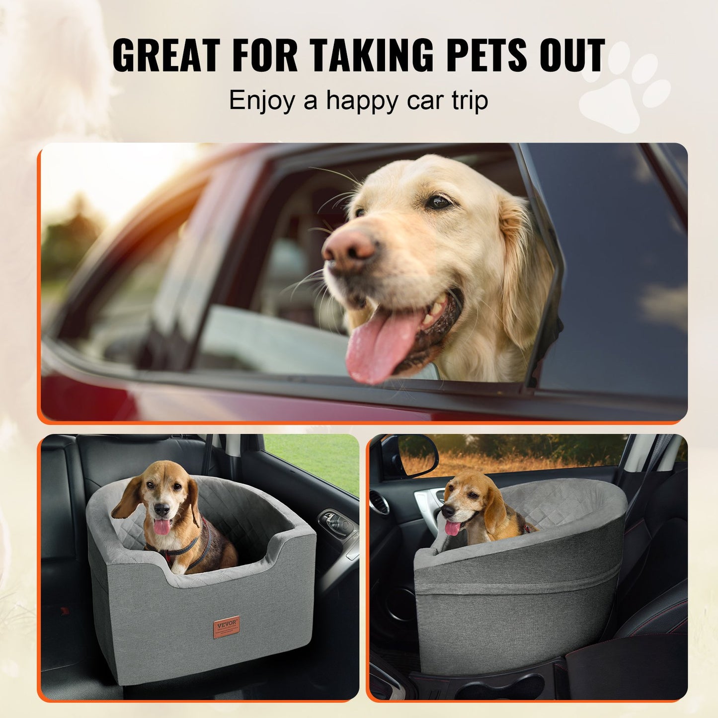 Dog Booster Car Seat Pet Car Seat för små medelstora hundar upp till 55 lbs Grå