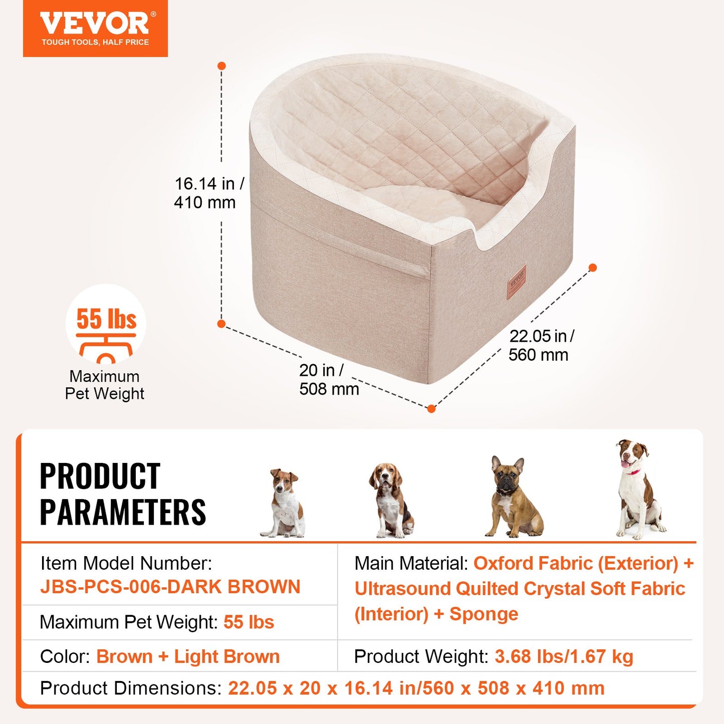 Hunde-Booster-Autositz, Haustier-Autositz für kleine und mittelgroße Hunde bis zu 25 kg, Braun