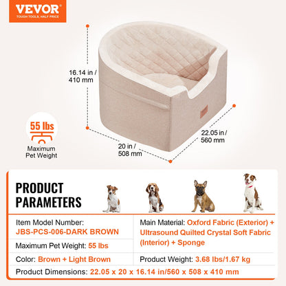 Hunde-Booster-Autositz, Haustier-Autositz für kleine und mittelgroße Hunde bis zu 25 kg, Braun