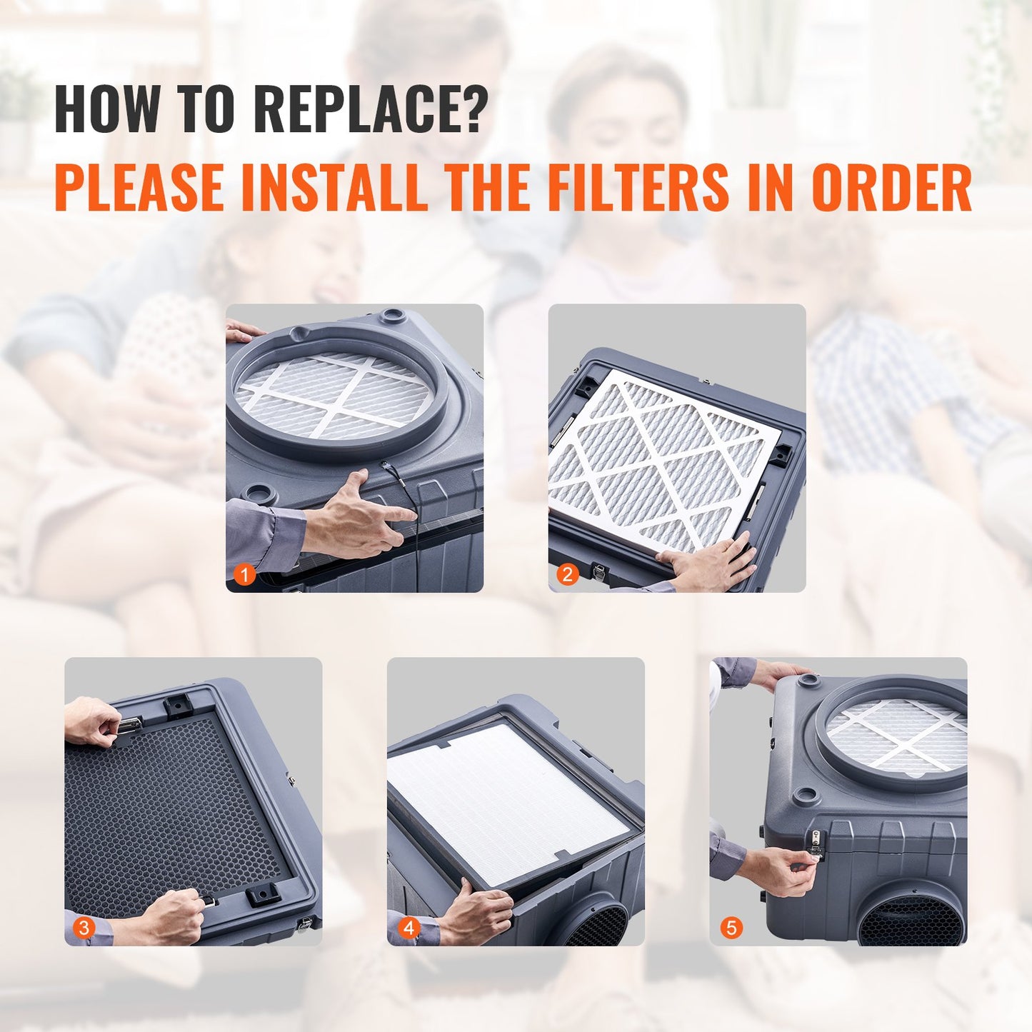 Protective Pre-Filter, 5-Pack, 15.75'' x 15.75'' Air Filter Replacement, High Efficiency Stage 1 Filters Compatible with BlueDri &amp; Scrubber, Air Purifier, Water Damage Restoration Equipment