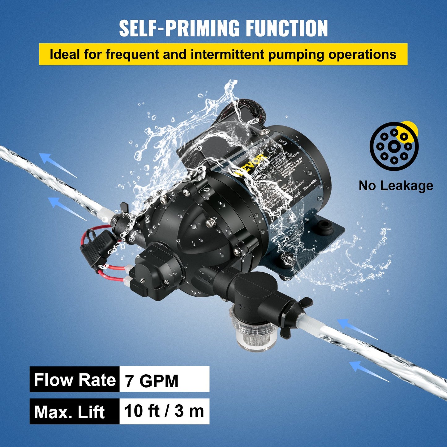 Washdown Pump, 12V DC, 7 GPM 60 PSI, Max. 10 FT Self-Priming Water Pump for Lifting, with EPDM Valve, Universal Saltwater Strainer &amp; Female/Male Thread, for RV, Marine Deck, Yacht