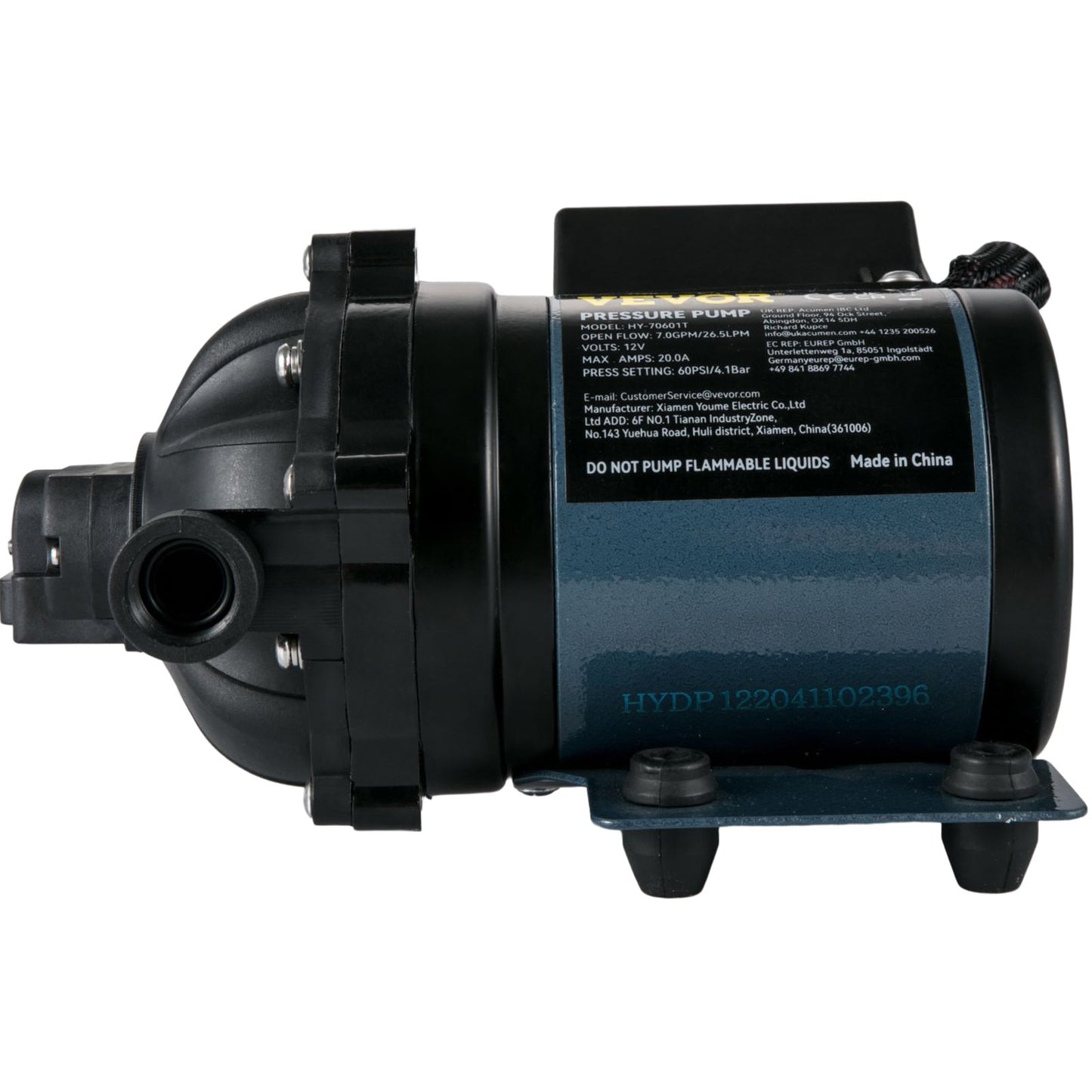 Washdown Pump, 12V DC, 7 GPM 60 PSI, Max. 10 FT Self-Priming Water Pump for Lifting, with EPDM Valve, Universal Saltwater Strainer &amp; Female/Male Thread, for RV, Marine Deck, Yacht