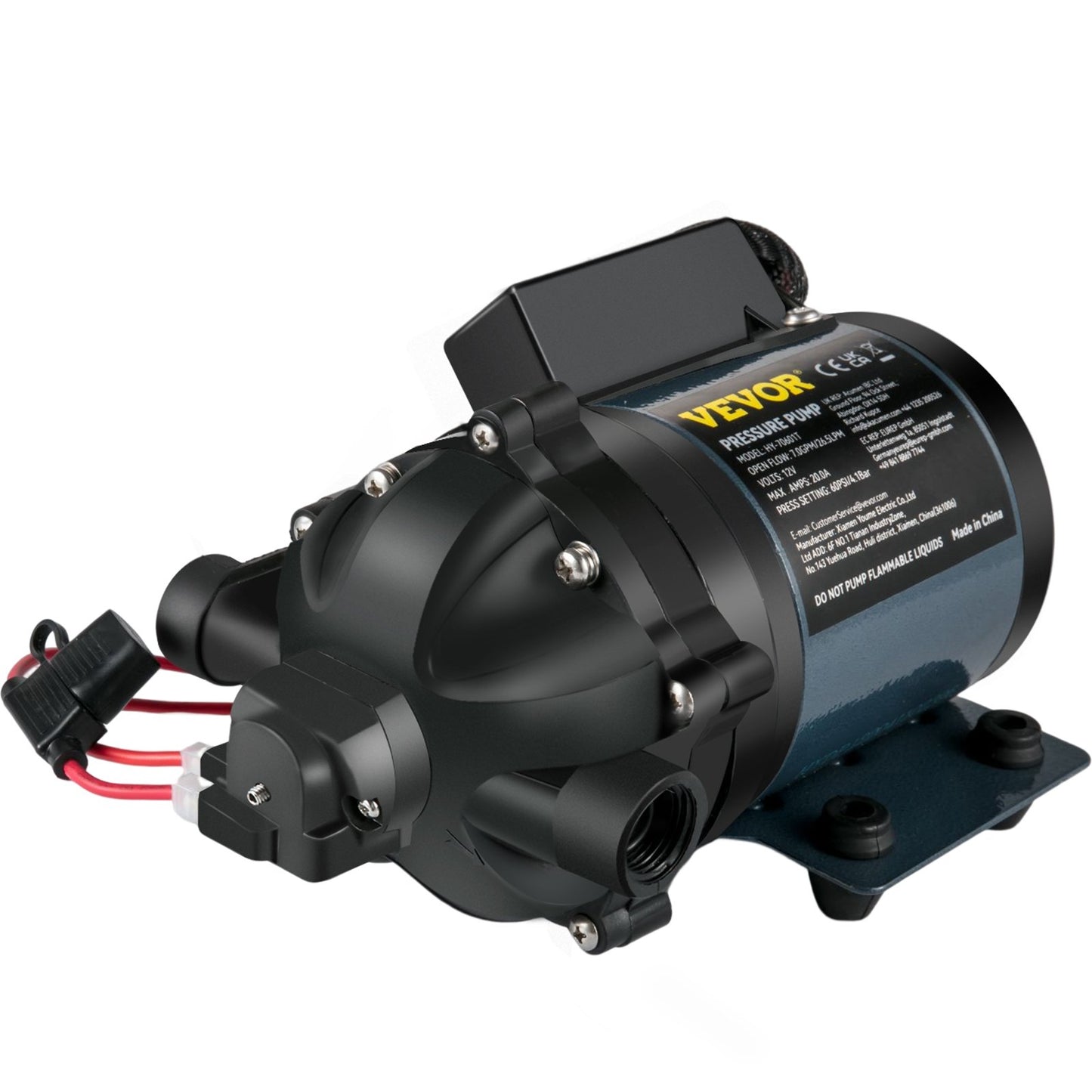 Washdown Pump, 12V DC, 7 GPM 60 PSI, Max. 10 FT Self-Priming Water Pump for Lifting, with EPDM Valve, Universal Saltwater Strainer &amp; Female/Male Thread, for RV, Marine Deck, Yacht