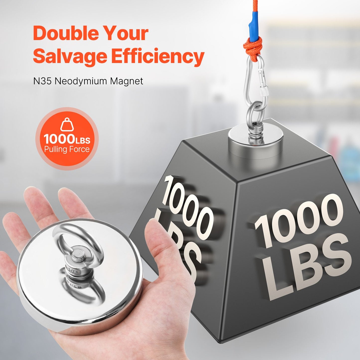 Fishing Magnet Strong Heavy Duty Rare Earth Neodymium Pull Force 1000 LBS