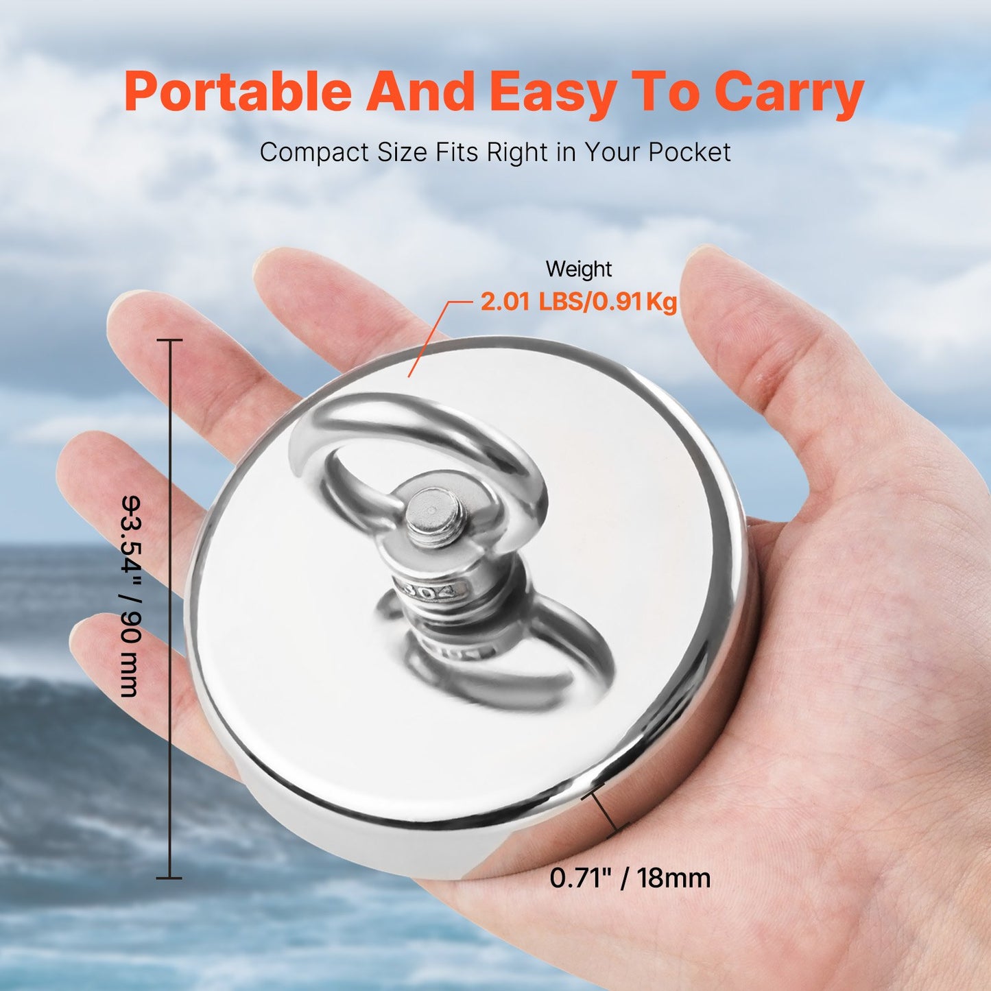 Fishing Magnet Strong Heavy Duty Rare Earth Neodymium Pull Force 1000 LBS