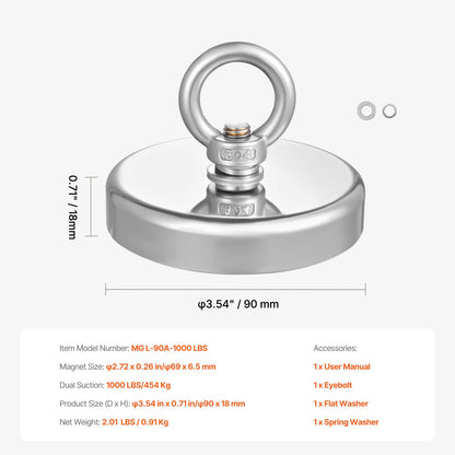 Fishing Magnet Strong Heavy Duty Rare Earth Neodymium Pull Force 1000 LBS