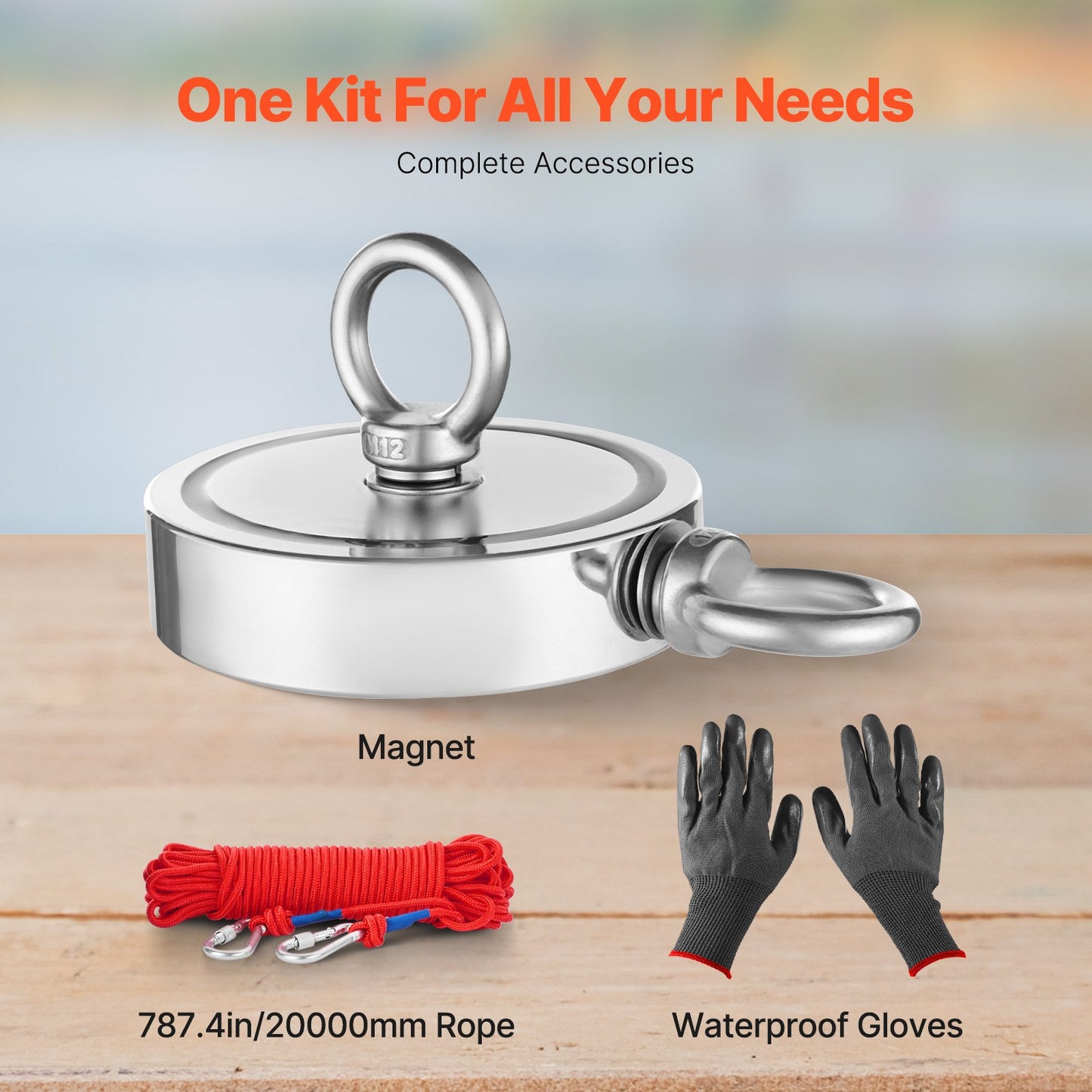 2000 LBS Strong Fishing Magnet Kit Double Sided Traction Rope Carabiner
