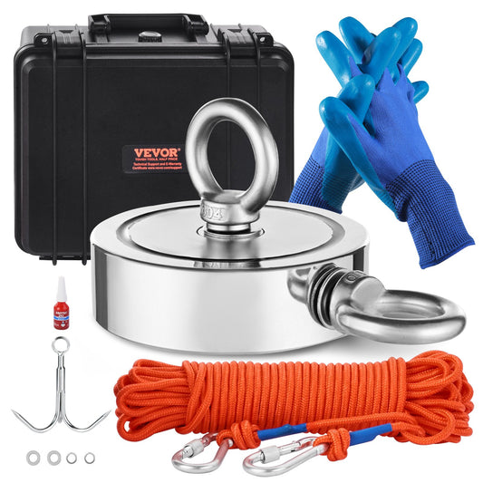 1400 LBS Strong Fishing Magnet Kit Dubbelsidig karbinhake med dragkraft