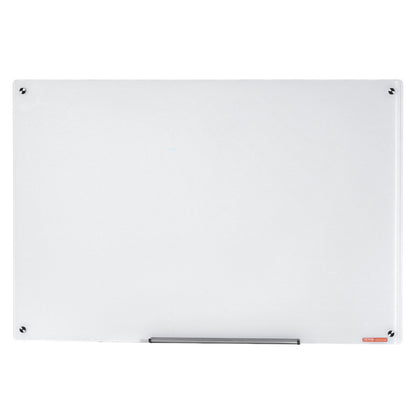 Magnetic Glass Whiteboard, Dry Erase Board 900 x 600 mm, Väggmonterad stor vit glastavla Ramlös, med markeringsbricka, ett suddgummi och 2 markörer, vit