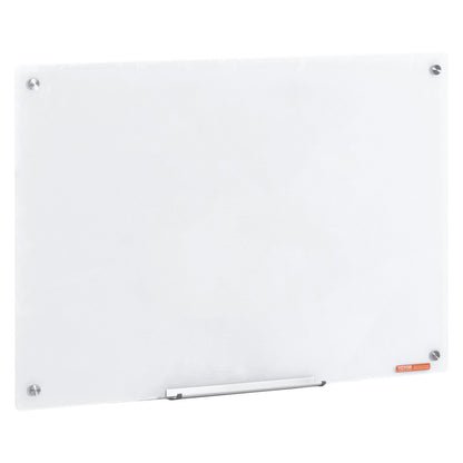 Magnetic Glass Whiteboard, Dry Erase Board 900 x 600 mm, Väggmonterad stor vit glastavla Ramlös, med markeringsbricka, ett suddgummi och 2 markörer, vit