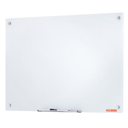 Magnetic Glass Whiteboard, Dry Erase Board 900 x 600 mm, Väggmonterad stor vit glastavla Ramlös, med markeringsbricka, ett suddgummi och 2 markörer, vit