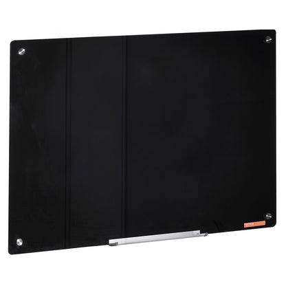 Magnetic Glass Whiteboard, Dry Erase Board 36"x24", väggmonterad stor vit glastavla utan ram, med markörbricka, ett suddgummi och 2 markörer, svart