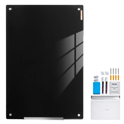 Magnetic Glass Whiteboard, Dry Erase Board 36"x24", väggmonterad stor vit glastavla utan ram, med markörbricka, ett suddgummi och 2 markörer, svart
