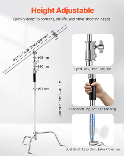 C-Stativ mit Auslegerarm Max. Höhe 10,83 Fuß/330 cm Fotolichtstativ