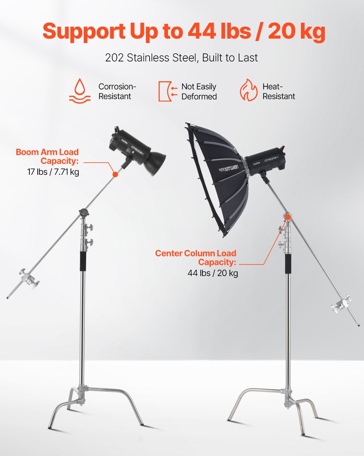 C-Stativ mit Auslegerarm Max. Höhe 10,83 Fuß/330 cm Fotolichtstativ