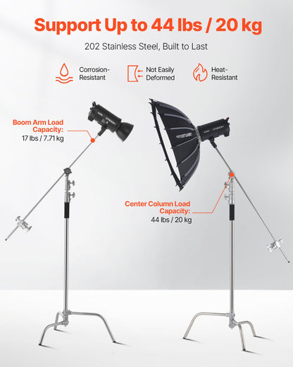 C-Stativ mit Auslegerarm Max. Höhe 10,83 Fuß/330 cm Fotolichtstativ
