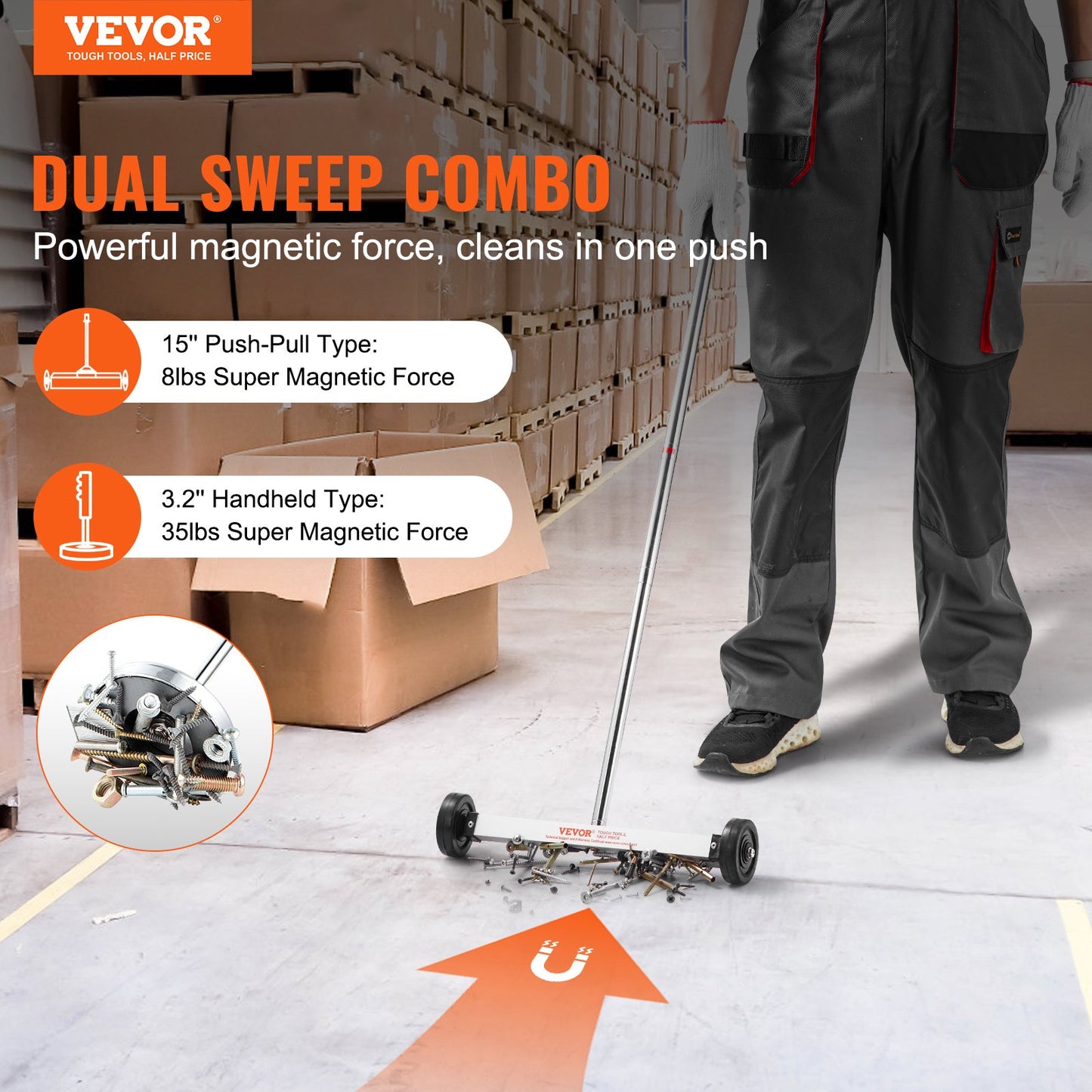 15 Inch Magnetic Sweeper with Wheels Telescopic Magnetic Pickup Tool