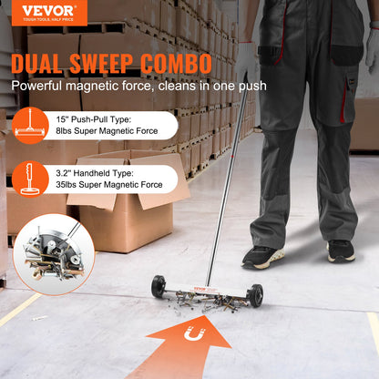 15 Inch Magnetic Sweeper with Wheels Telescopic Magnetic Pickup Tool