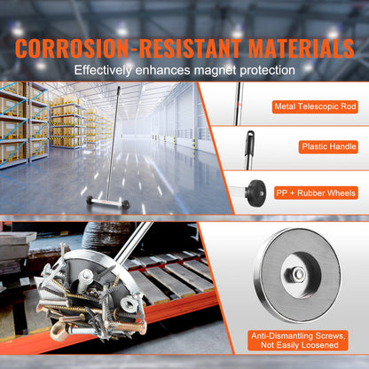 15 Inch Magnetic Sweeper with Wheels Telescopic Magnetic Pickup Tool