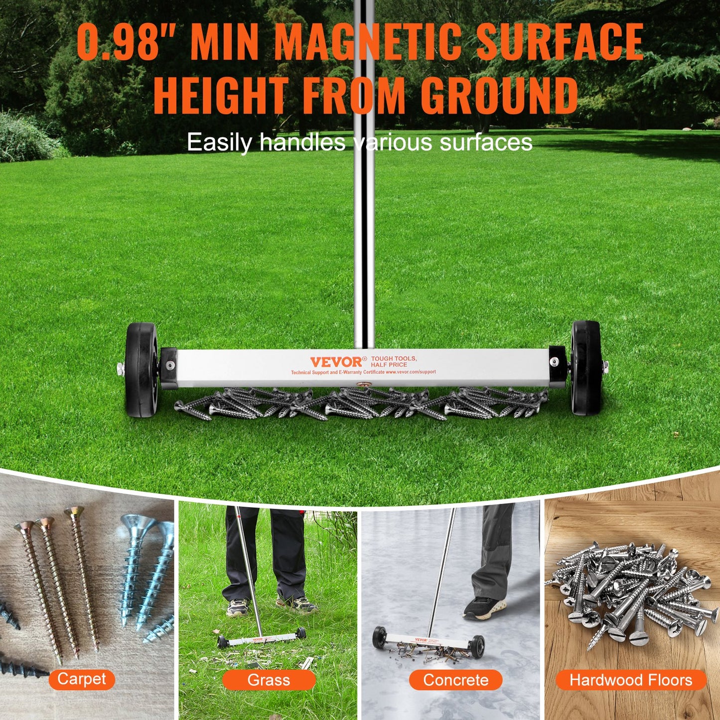 15 Inch Magnetic Sweeper with Wheels Telescopic Magnetic Pickup Tool
