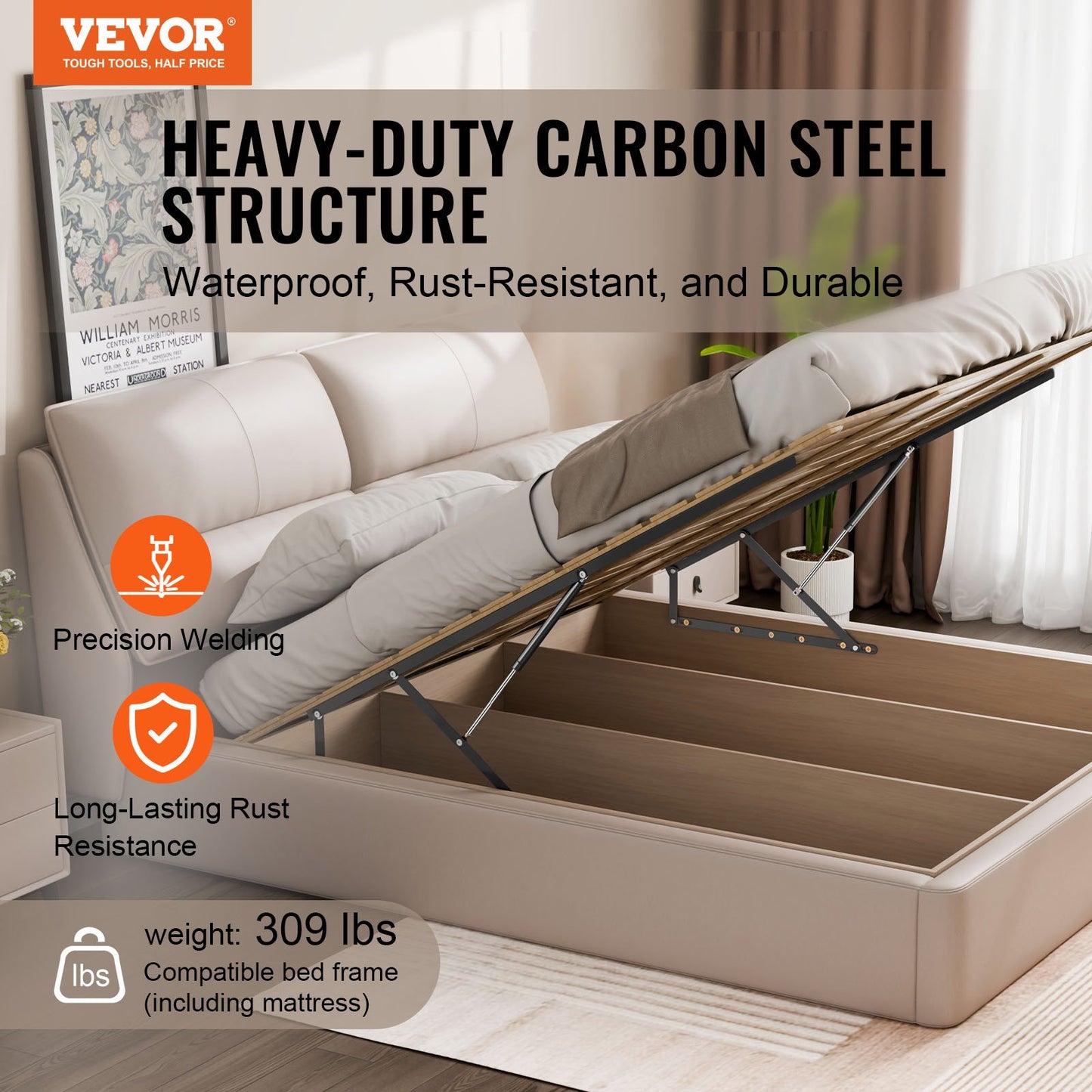 Bed lift 59x79 in compatible bed size 309 lbs Load DIY wall bed hardware