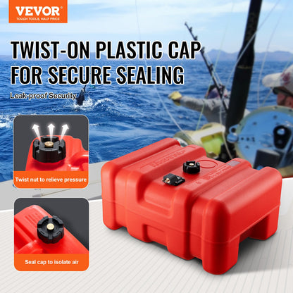 Marinbränsletank, 14,53 gallon/55L, bärbar båtbränslegastank för utombordsmotorbåtar, utombordare marinbåtsbränsletank i plast med slang, lätt att bära för yacht, fiskebåt, däcksbåt, röd