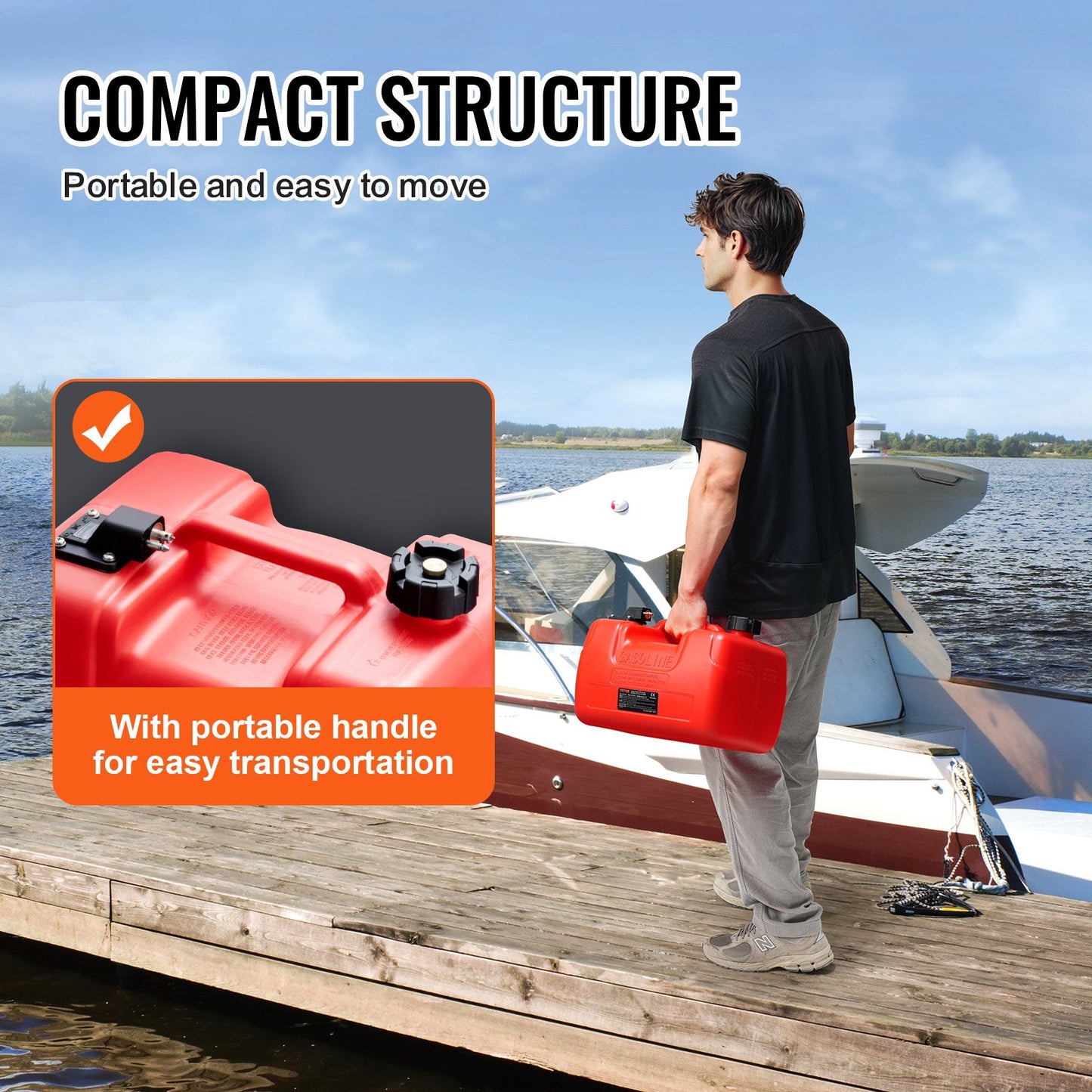 Marinbränsletank, 3,17 gallon/12L, bärbar bränslegastank för båtar för utombordsmotorbåtar, bränsletank för utombordare i plast med slang, lätt att bära för yacht, fiskebåt, däcksbåt, röd