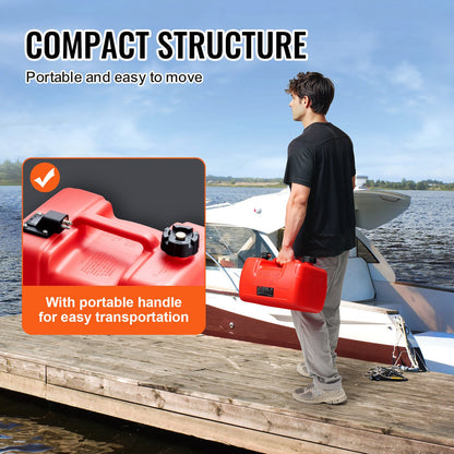 Marinbränsletank, 3,17 gallon/12L, bärbar bränslegastank för båtar för utombordsmotorbåtar, bränsletank för utombordare i plast med slang, lätt att bära för yacht, fiskebåt, däcksbåt, röd