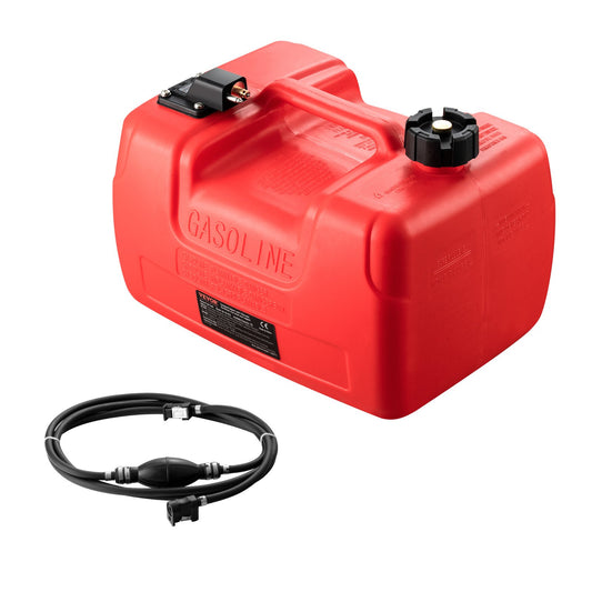 Marinbränsletank, 3,17 gallon/12L, bärbar bränslegastank för båtar för utombordsmotorbåtar, bränsletank för utombordare i plast med slang, lätt att bära för yacht, fiskebåt, däcksbåt, röd