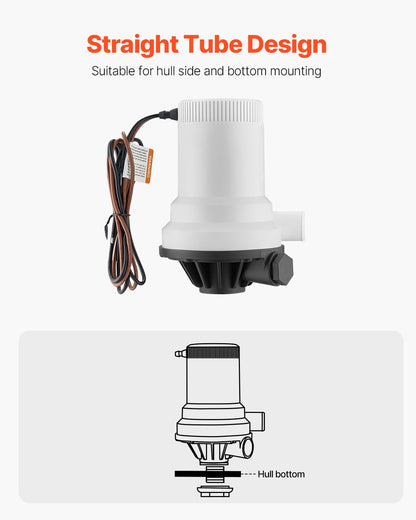 Livewell Pump for Boat 12V 1600GPH Livewell Aeration Pump Straight 2 Inlets