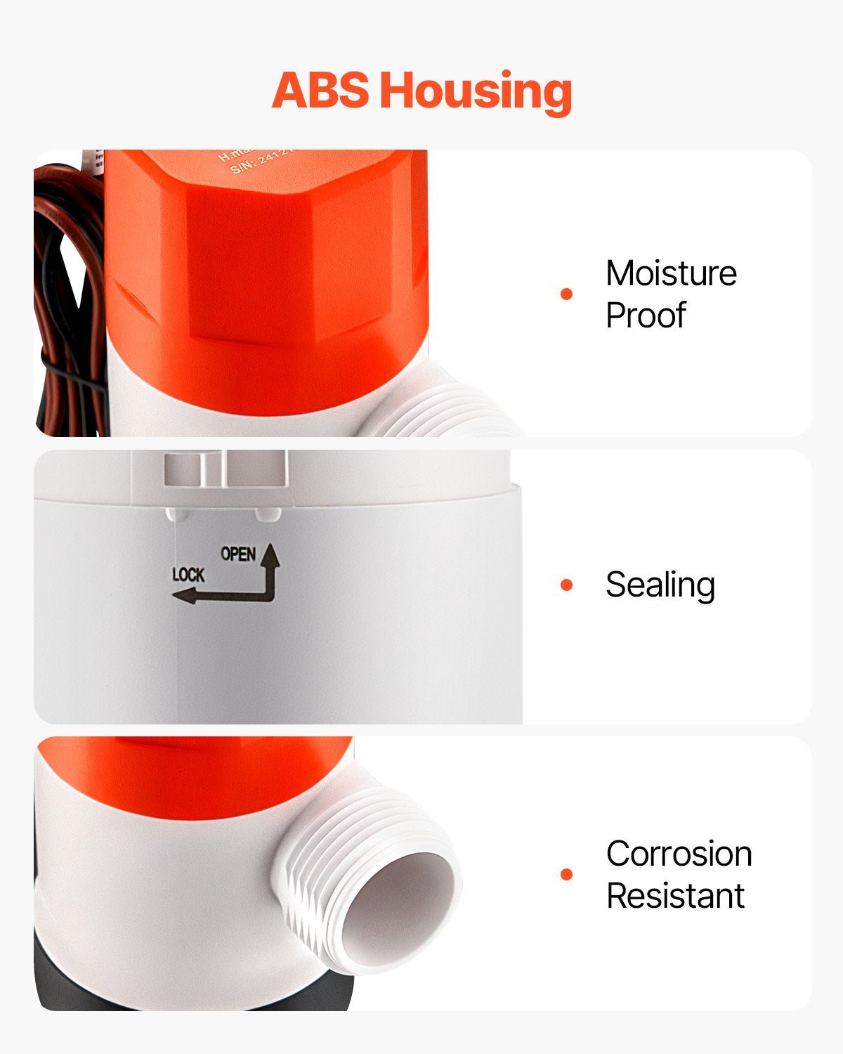 Livewell Pump for Boat 12V 500 GPH Livewell Aeration Pump Straight 2 Inlets