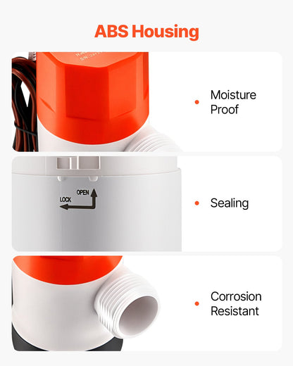 Livewell Pump for Boat 12V 500 GPH Livewell Aeration Pump Straight 2 Inlets