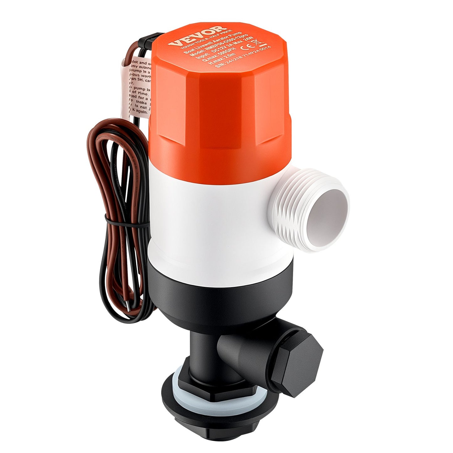 Livewell Pump for Boat 12V 500 GPH Livewell Aeration Pump Straight 2 Inlets