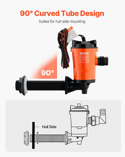 Livewell-pump för båt 12V 800 GPH 90°Livewell-luftningspump Baitwell-pump