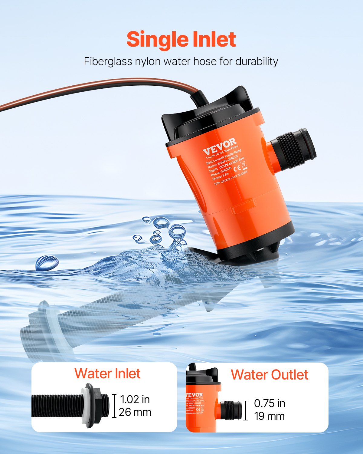 Livewell-pump för båt 12V 800 GPH 90°Livewell-luftningspump Baitwell-pump