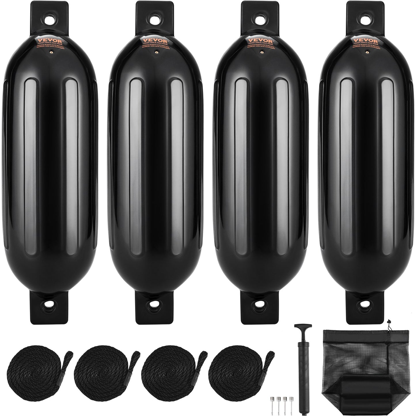 Boat Fenders Uppblåsbara Ribbade Boat Bumpers för dockning 6,5" x 23" Svart