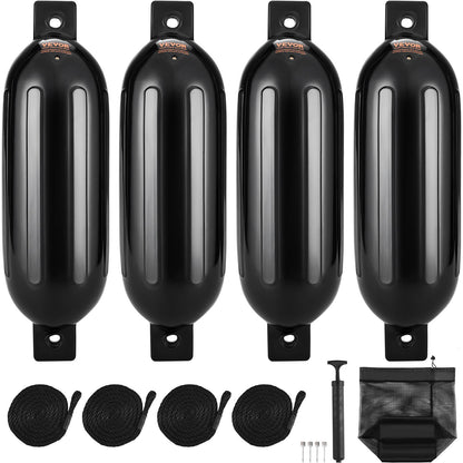 Boat Fenders Uppblåsbara Ribbade Boat Bumpers för dockning 6,5" x 23" Svart