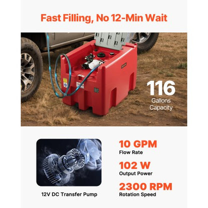 Bärbar Dieselbränsletank 116 Gallon Bensintank 12V Transferpump 10GPM