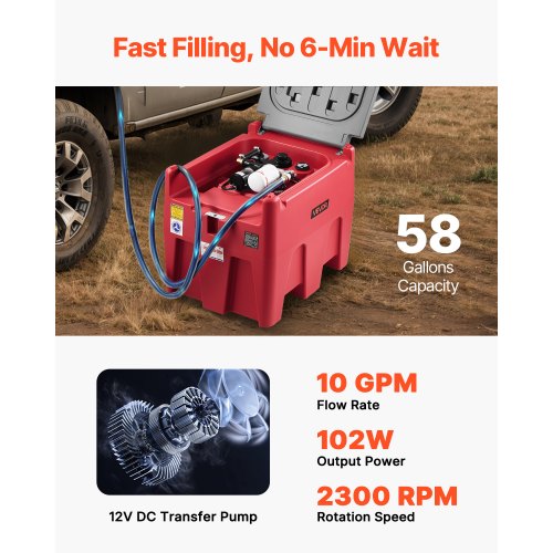 Bärbar Dieselbränsletank 58 Gallon Bensintank 12V Transferpump 10GPM