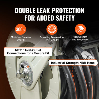 Fuel Hose Reel, 1" x 33", Extra Long Retractable Diesel Hose Reel, Heavy Duty Carbon Steel Construction with Automatic Fuel Nozzle, NBR Rubber Hose for Aircraft Vessel Tanker Truck, 300 PSI