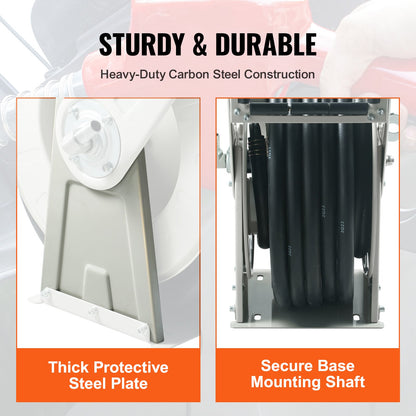 Fuel Hose Reel, 1" x 33", Extra Long Retractable Diesel Hose Reel, Heavy Duty Carbon Steel Construction with Automatic Fuel Nozzle, NBR Rubber Hose for Aircraft Vessel Tanker Truck, 300 PSI