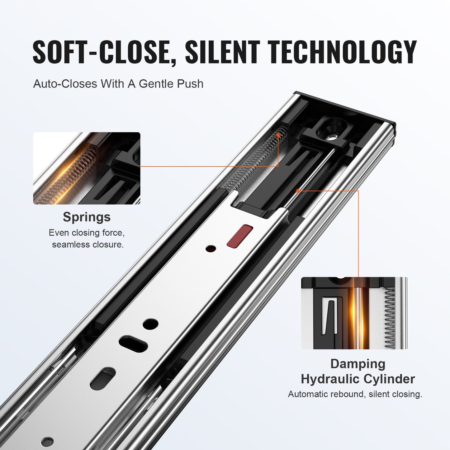 6 Pairs 457.2mm Drawer Slides Side Mounted Tracks, Heavy Duty Full Extension Steel Track, Soft-Close Silent Guide Slides Cabinet Kitchen Runners with Ball Bearings, 100 lbs Load Capacity