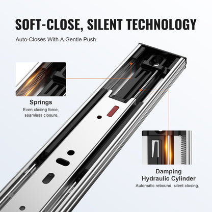 6 Pairs 457.2mm Drawer Slides Side Mounted Tracks, Heavy Duty Full Extension Steel Track, Soft-Close Silent Guide Slides Cabinet Kitchen Runners with Ball Bearings, 100 lbs Load Capacity