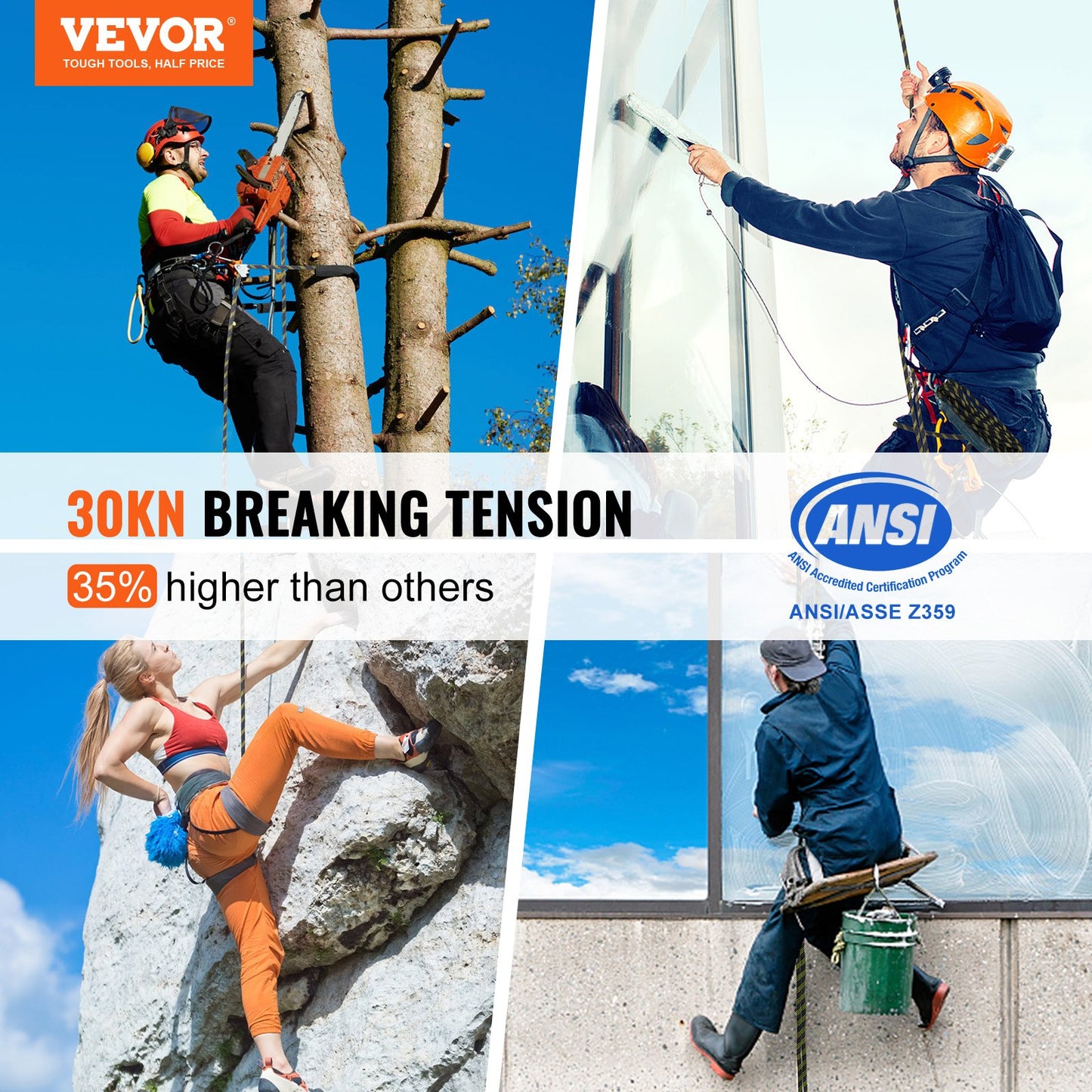 Vertical Lifeline 150 fot (45,7 m) utomhusklätterrep svart och gult