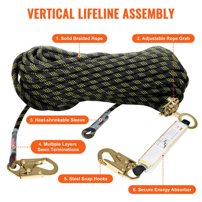 Vertical Lifeline 150 fot (45,7 m) utomhusklätterrep svart och gult