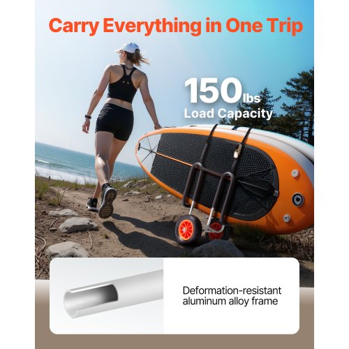 Kajakvagn, 68,0 kg lastkapacitet, Stand Up Paddleboard-vagn med 25,4 cm massiva gummidäck och stöd, Paddleboard-hållare med spärrrem för transport av paddleboard och surfbräda |  EU