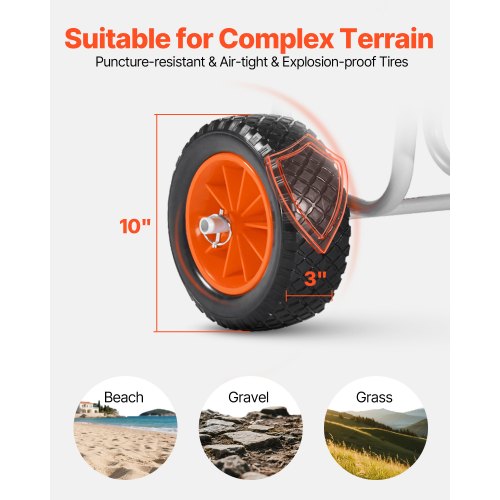 Kajakvagn, 68,0 kg lastkapacitet, Stand Up Paddleboard-vagn med 25,4 cm massiva gummidäck och stöd, Paddleboard-hållare med spärrrem för transport av paddleboard och surfbräda |  EU