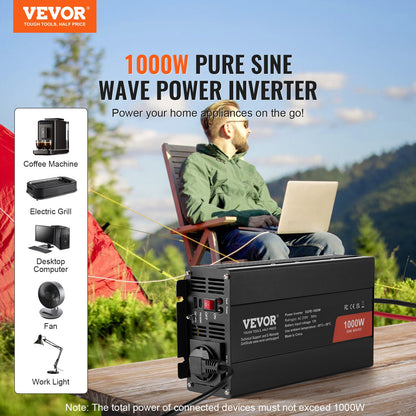 Pure Sine Wave Power Inverter 1000W DC12V till AC230V Fjärrkontroll CE FCC
